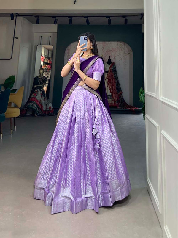 Captivating Lavender Jacquard Lehenga Choli Set - Graceful Weaves and Modern Flair ClothsVilla