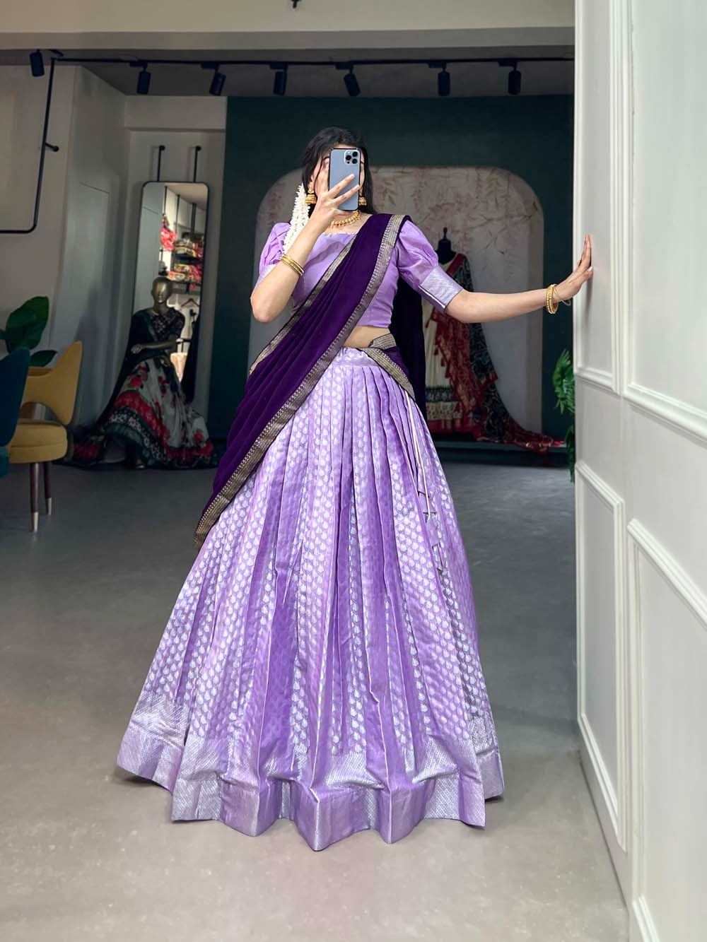 Captivating Lavender Jacquard Lehenga Choli Set - Graceful Weaves and Modern Flair ClothsVilla