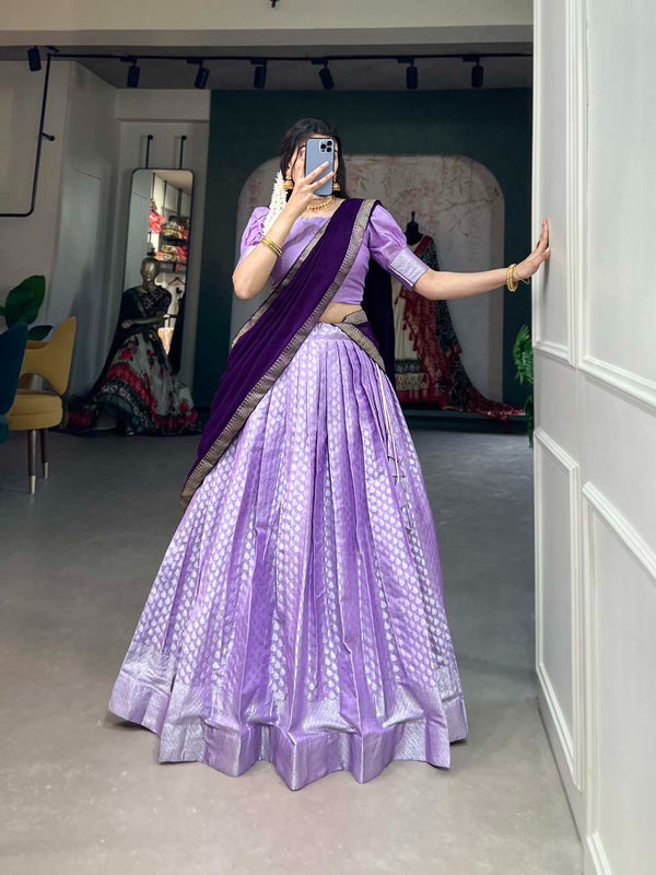 Captivating Lavender Jacquard Lehenga Choli Set - Graceful Weaves and Modern Flair ClothsVilla
