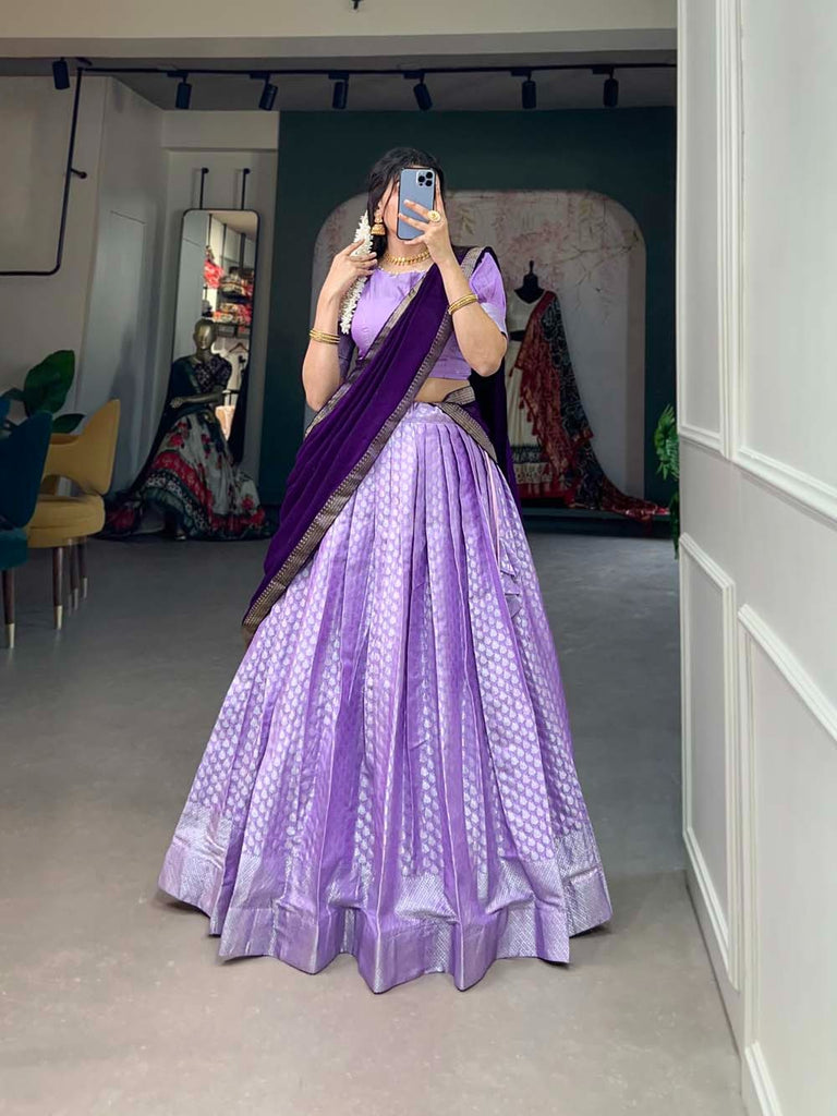 Captivating Lavender Jacquard Lehenga Choli Set - Graceful Weaves and Modern Flair ClothsVilla