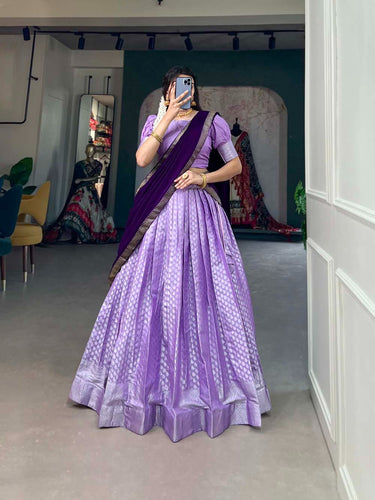 Captivating Lavender Jacquard Lehenga Choli Set - Graceful Weaves and Modern Flair ClothsVilla