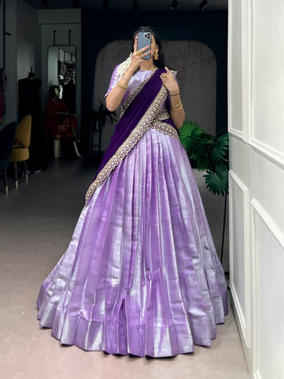 Lavender Jacquard Silk Lehenga Choli ClothsVilla