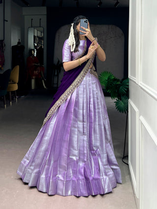 Lavender Jacquard Silk Lehenga Choli ClothsVilla