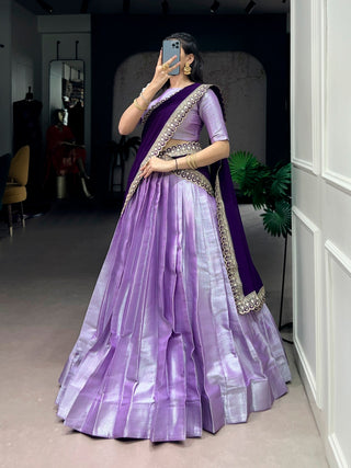 Lavender Jacquard Silk Lehenga Choli ClothsVilla