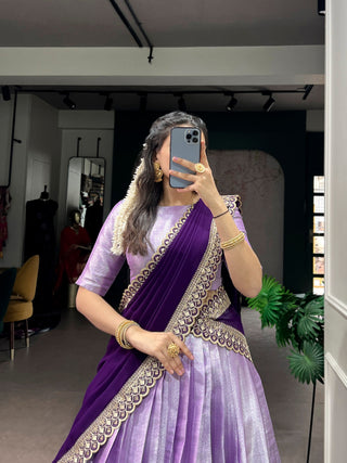 Lavender Jacquard Silk Lehenga Choli ClothsVilla