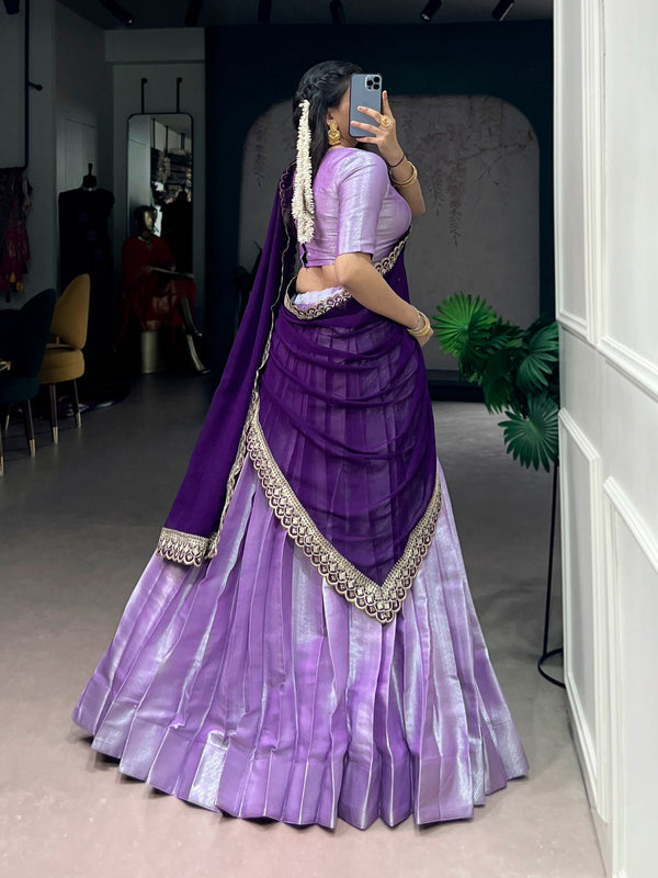 Lavender Jacquard Silk Lehenga Choli ClothsVilla