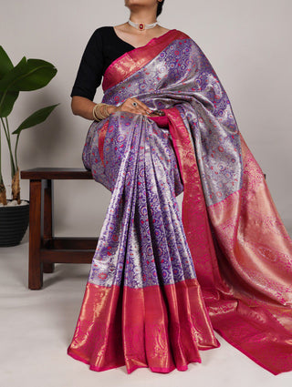 Lavender Jacquard Silk Saree with Exquisite Zari Weaving – Perfect for Elegant Occasions