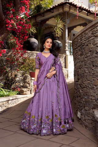 Lavender Love Lehenga Set – Sparkling Bridesmaid Glamour with Sequins & Thread Embroidery ClothsVilla