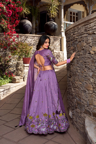 Lavender Love Lehenga Set – Sparkling Bridesmaid Glamour with Sequins & Thread Embroidery ClothsVilla