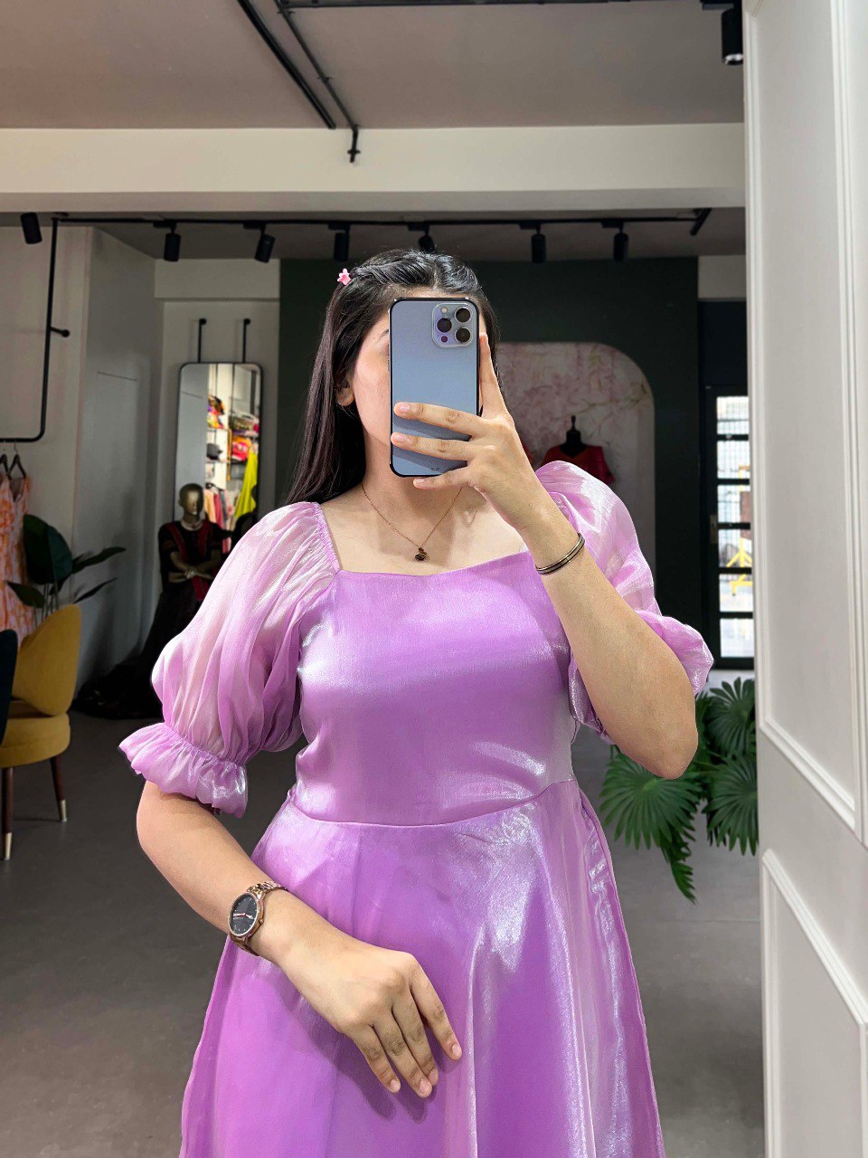 Lavender Luxuriously Plain Burberry Silk Frock for Effortless Summer Elegance ClothsVilla