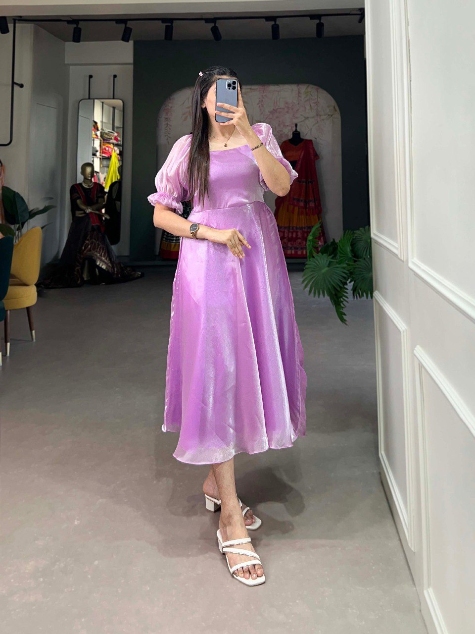 Lavender Luxuriously Plain Burberry Silk Frock for Effortless Summer Elegance ClothsVilla