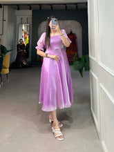 Load image into Gallery viewer, Lavender Luxuriously Plain Burberry Silk Frock for Effortless Summer Elegance ClothsVilla