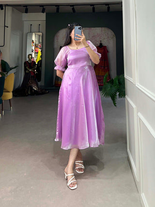 Lavender Luxuriously Plain Burberry Silk Frock for Effortless Summer Elegance ClothsVilla