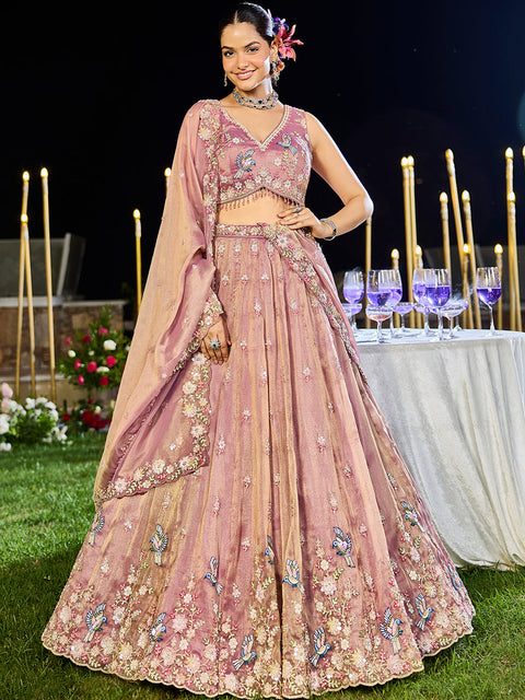 Lavender Luxury Tissue Fabric Sequin & Embroidery Work Lehenga Choli with Dupatta – 4.5 Meter Grand Flair, Fully Stitched ClothsVilla Main image