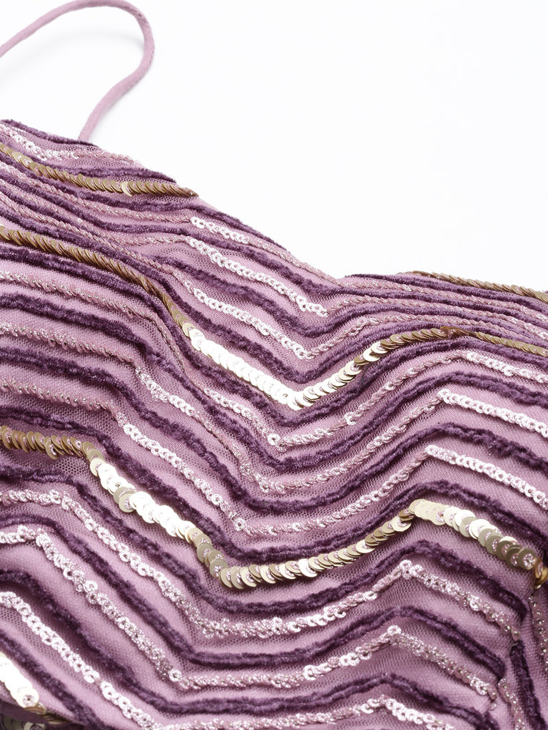 Lavender - Net Embroidered Semi-Stitched Lehenga with Zig-Zag Pattern Clothsvilla