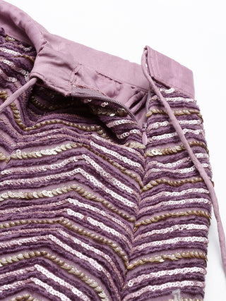 Lavender - Net Embroidered Semi-Stitched Lehenga with Zig-Zag Pattern Clothsvilla