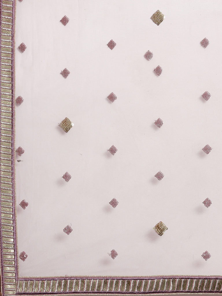 Lavender - Net Embroidered Semi-Stitched Lehenga with Zig-Zag Pattern Clothsvilla