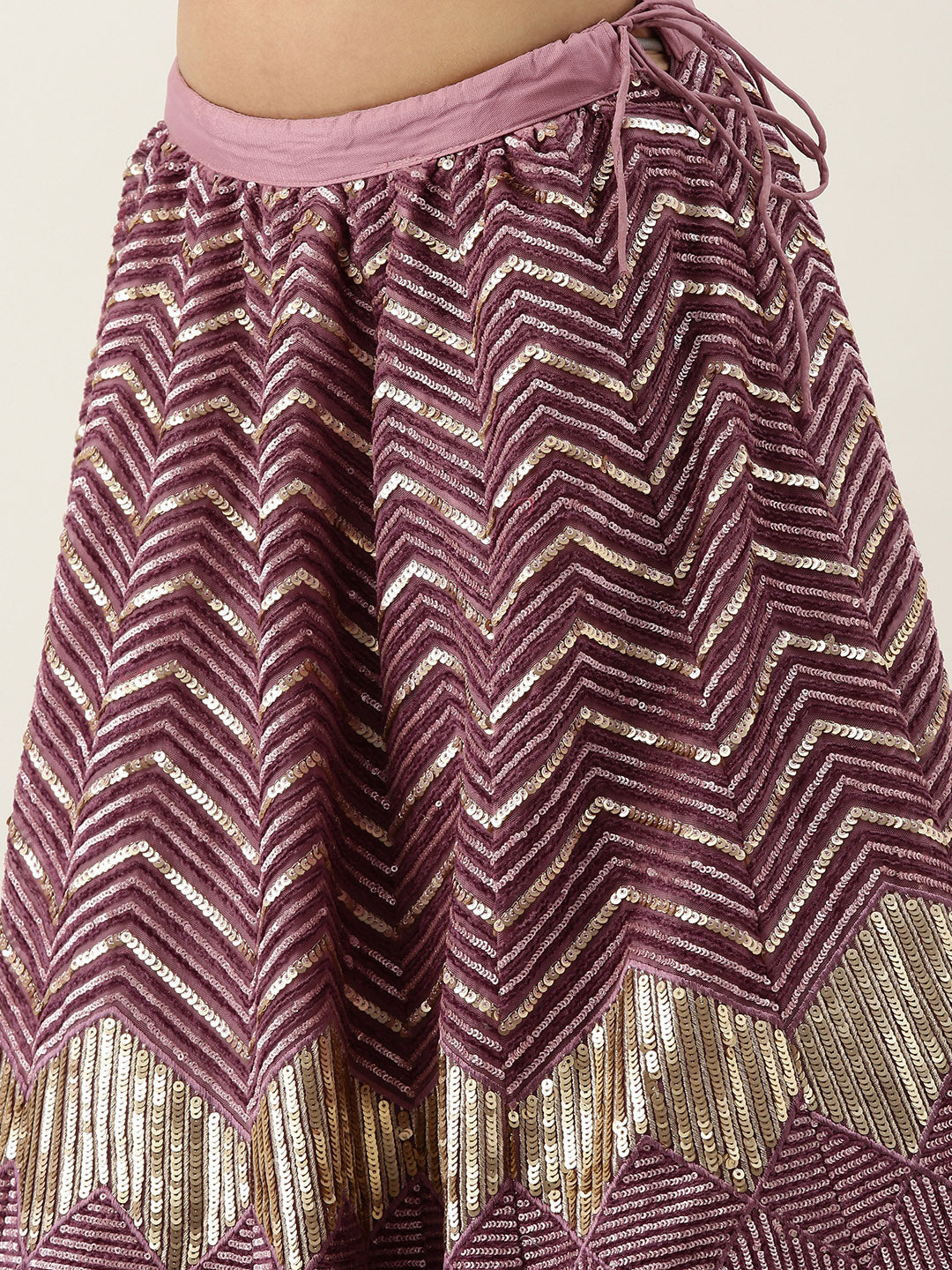 Lavender - Net Embroidered Semi-Stitched Lehenga with Zig-Zag Pattern Clothsvilla