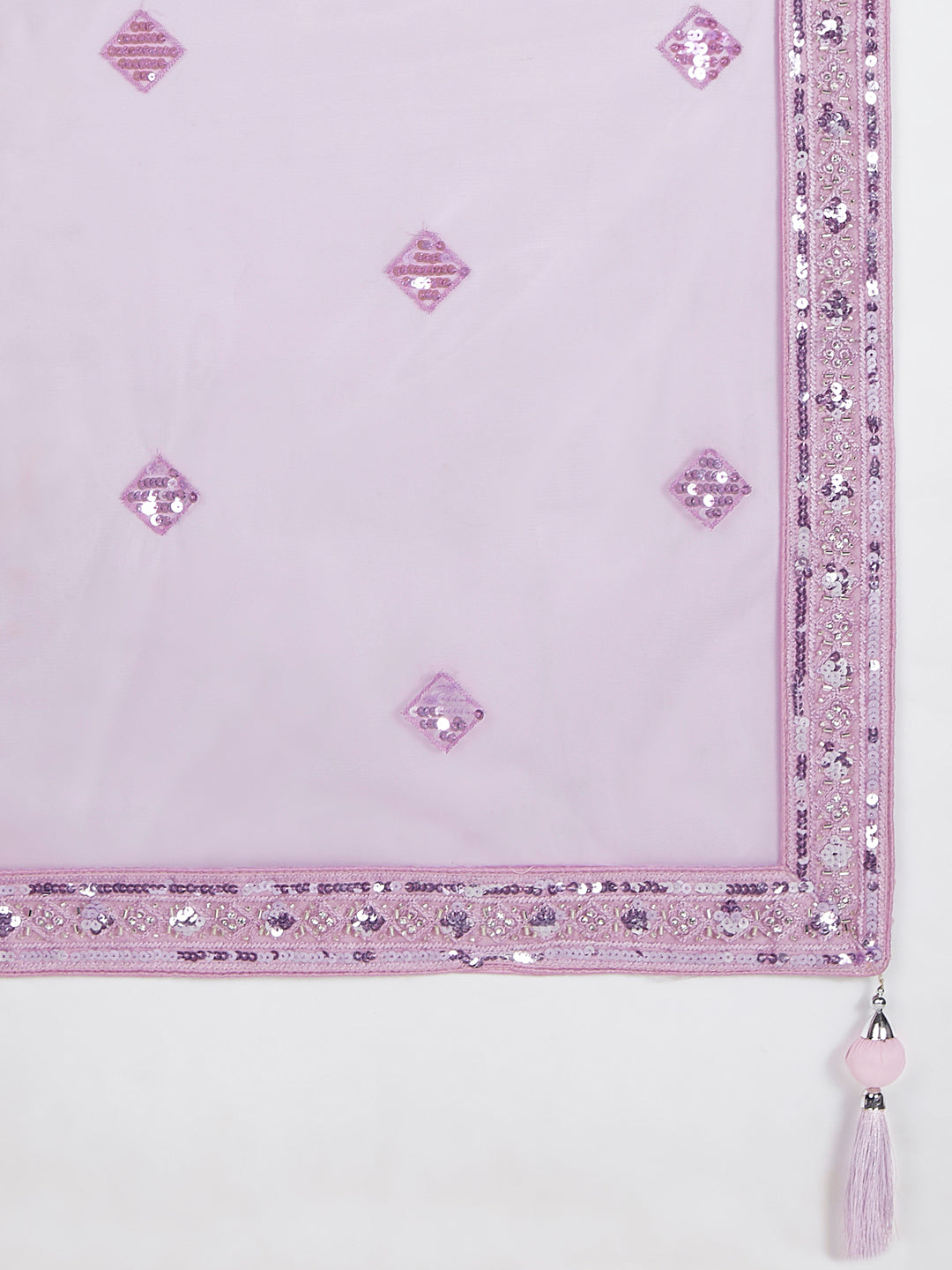 Lavender Net Lehenga Choli & Dupatta with Cutdana, Sequins & Zarkan Embroidery ClothsVilla