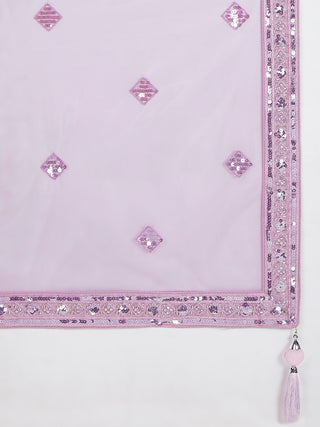 Lavender Net Lehenga Choli & Dupatta with Cutdana, Sequins & Zarkan Embroidery ClothsVilla