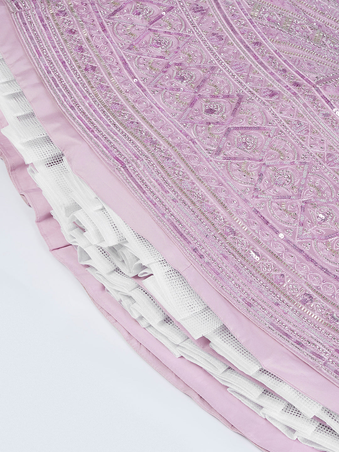 Lavender Net Lehenga Choli & Dupatta with Cutdana, Sequins & Zarkan Embroidery ClothsVilla