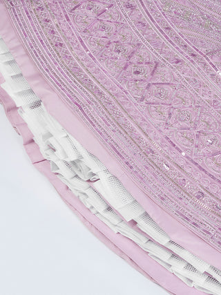 Lavender Net Lehenga Choli & Dupatta with Cutdana, Sequins & Zarkan Embroidery ClothsVilla