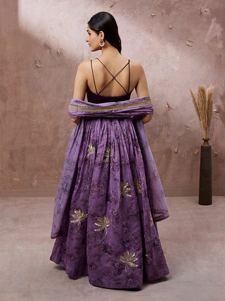 Lavender Organza Floral Printed Semi-Stitched Lehenga choli & Dupatta Clothsvilla