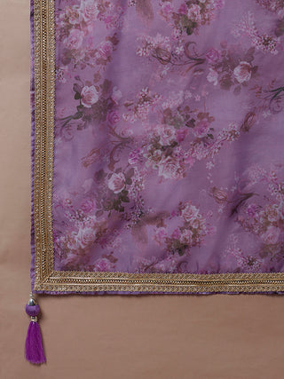 Lavender Organza Floral Printed Semi-Stitched Lehenga choli & Dupatta Clothsvilla