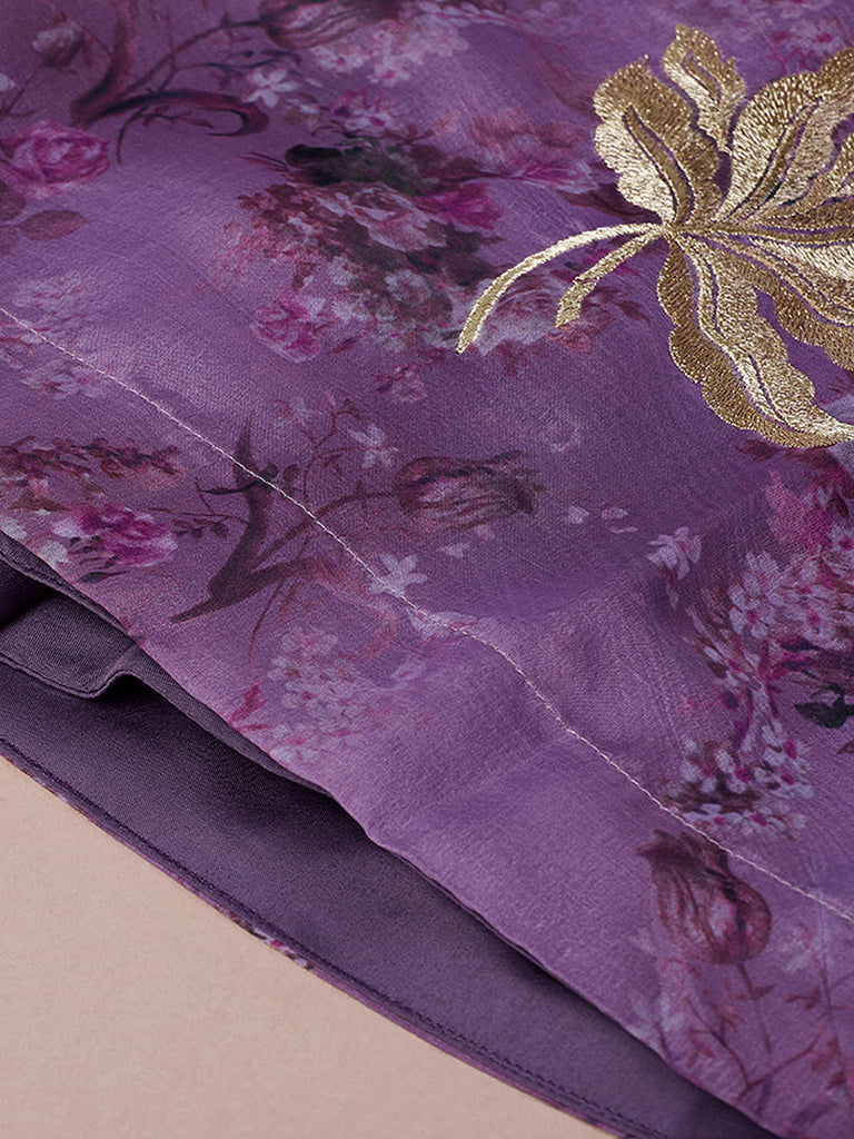 Lavender Organza Floral Printed Semi-Stitched Lehenga choli & Dupatta Clothsvilla