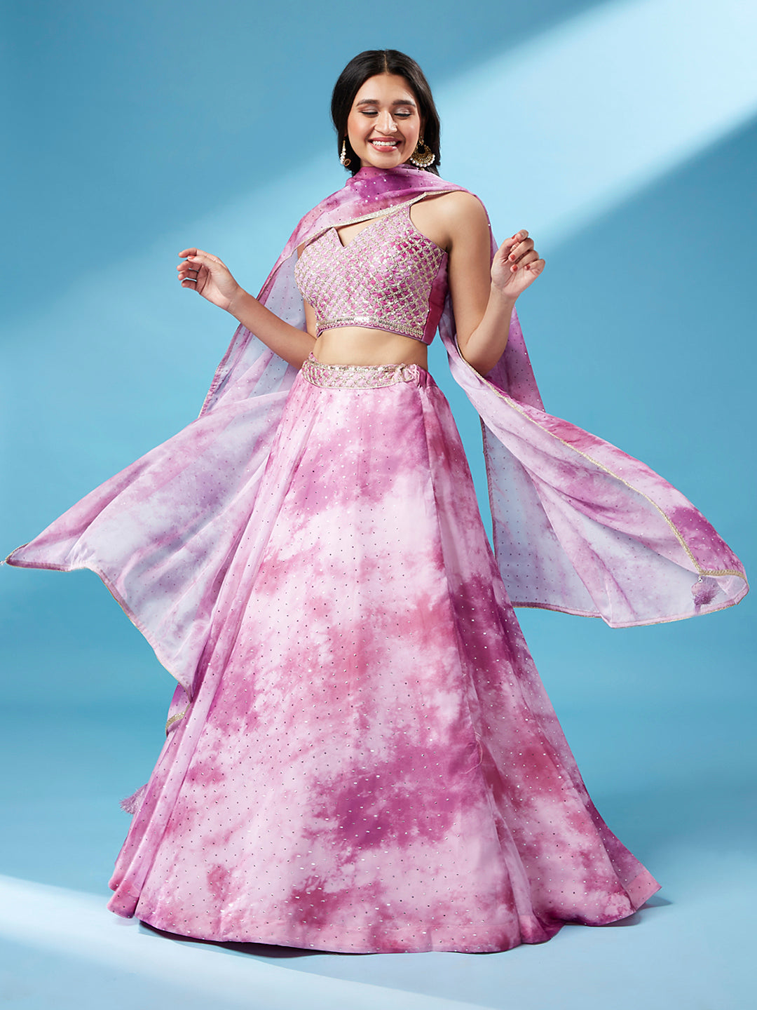 Lavender Organza Floral Printed Semi-Stitched Lehenga choli & Dupatta Clothsvilla