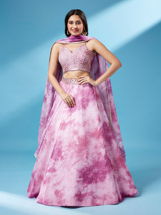 Lavender Organza Floral Printed Semi-Stitched Lehenga choli & Dupatta Clothsvilla