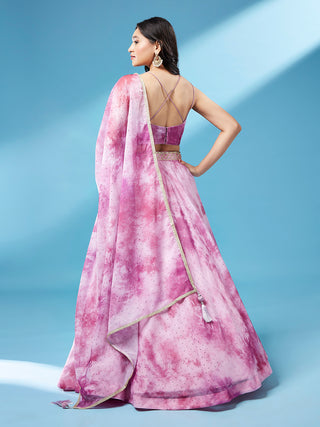 Lavender Organza Floral Printed Semi-Stitched Lehenga choli & Dupatta Clothsvilla