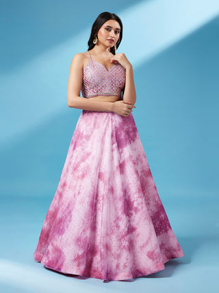 Lavender Organza Floral Printed Semi-Stitched Lehenga choli & Dupatta Clothsvilla