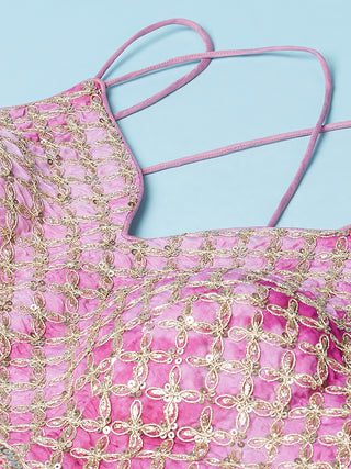 Lavender Organza Floral Printed Semi-Stitched Lehenga choli & Dupatta Clothsvilla