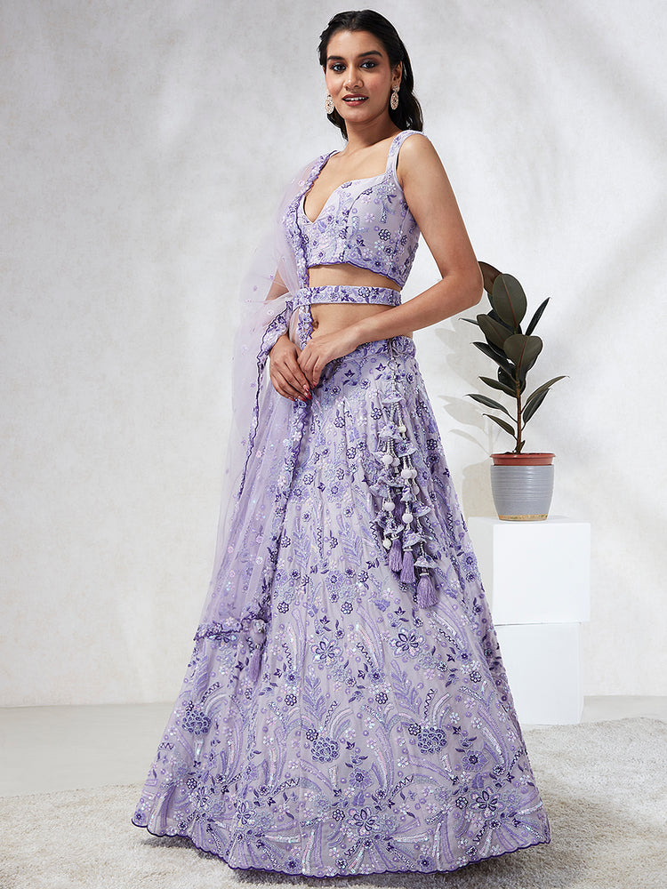 Lavender Organza Sequins embroidery Lehenga choli & Dupatta ClothsVilla