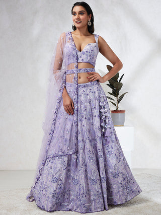 Lavender Organza Sequins embroidery Lehenga choli & Dupatta ClothsVilla