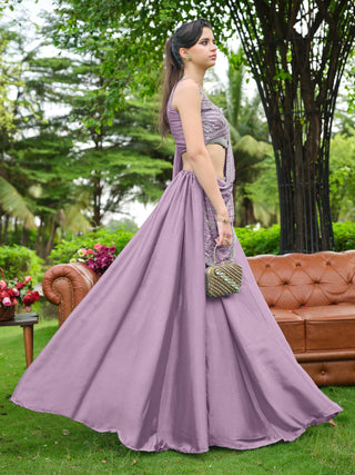 Lavender Plain Lehenga with Attached Dupatta Clothsvilla