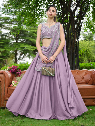 Lavender Plain Lehenga with Attached Dupatta Clothsvilla