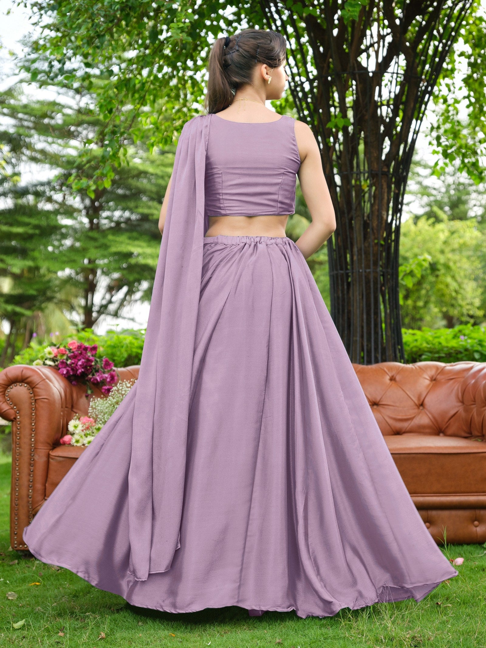 Lavender Plain Lehenga with Attached Dupatta Clothsvilla