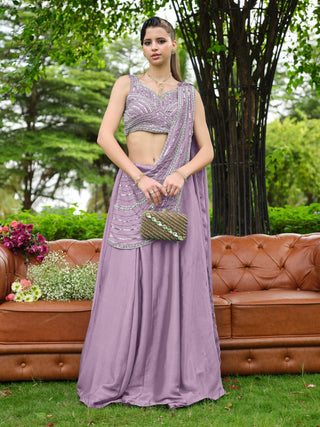 Lavender Plain Lehenga with Attached Dupatta Clothsvilla