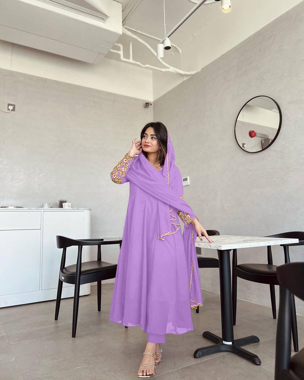 Lavender Premium Designer Party Wear Anarkali Gown, Dupatta & Bottom Set Clothsvilla Main image