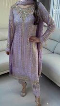 Load image into Gallery viewer, Lavender Premium Designer Party Wear Georgette Top, Bottom &amp; Dupatta Set Clothsvilla