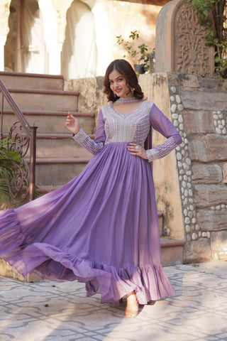 Lavender Premium Designer Readymade Gown with Dupatta ClothsVilla