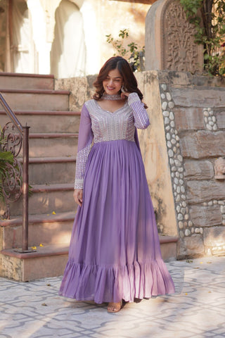 Lavender Premium Designer Readymade Gown with Dupatta ClothsVilla