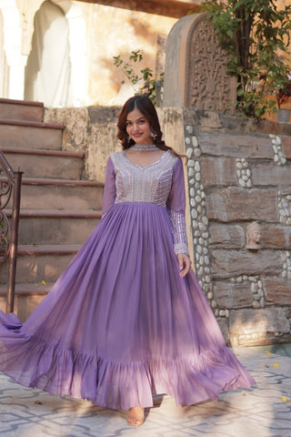 Lavender Premium Designer Readymade Gown with Dupatta ClothsVilla