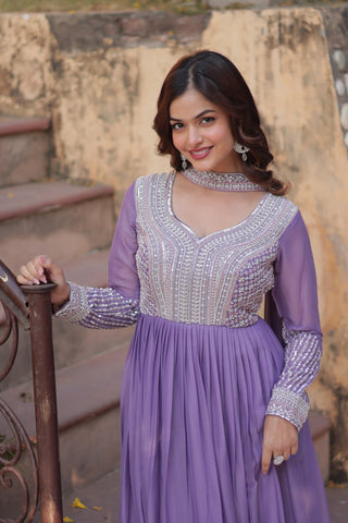 Lavender Premium Designer Readymade Gown with Dupatta ClothsVilla