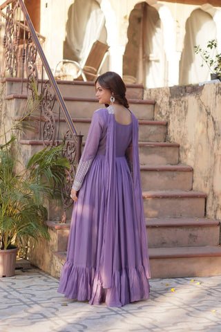 Lavender Premium Designer Readymade Gown with Dupatta ClothsVilla
