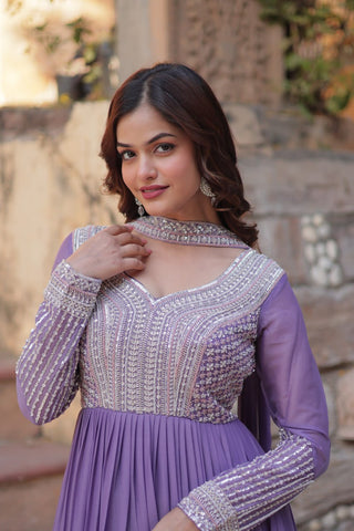 Lavender Premium Designer Readymade Gown with Dupatta ClothsVilla