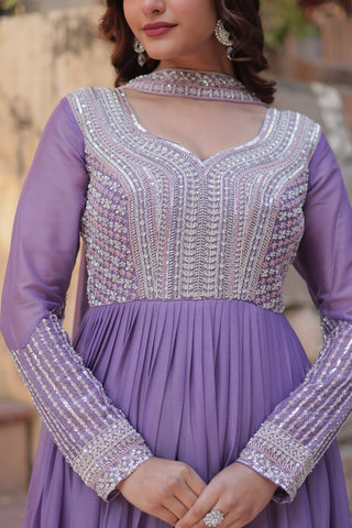 Lavender Premium Designer Readymade Gown with Dupatta ClothsVilla