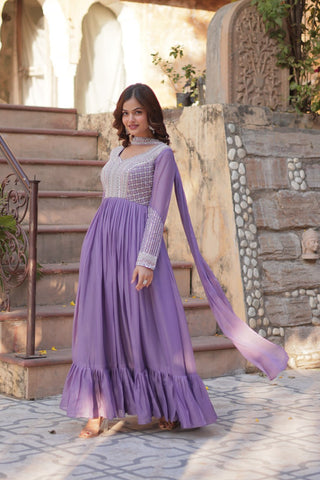 Lavender Premium Designer Readymade Gown with Dupatta ClothsVilla